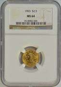 Virtual Gem BU 1903 US $2.50 Liberty Gold Piece. NGC MS64