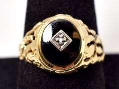 Men's Onyx and Diamond Ring in 10K Yellow Gold