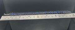 18 Kt White Gold Plated Lab Simulated 16.5 Cttw Midnight Blue Sapphire Tennis Bracelet
