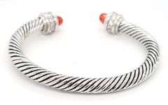 925 Sterling silver Cabel classic cuff bangle with with and red CZ