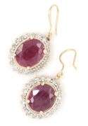 14kt Yellow gold ruby and diamond cluster earrings