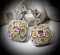 Feminine 18K Two-Tone Filigree Diamond Earrings