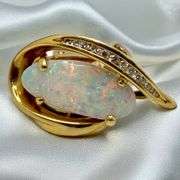 Exquisite 14k Gold Diamond and Fine Opal Set: Ring, Pendant, Earrings