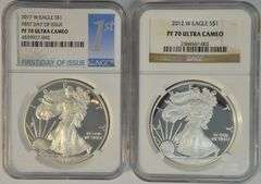 2 Perfect 2012-W NGC PF70 ULTRA CAMEO $1 Silver Eagles