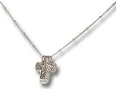 14kt White Gold Pave Diamond Cross on Saturn Chain