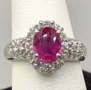 Very nice quality Ruby and diamonds on 14k white gold ring, size 5.5