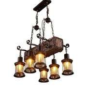Farmhouse Industrial Rustic Wood Beam Chandelier
