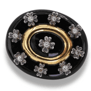 Old Vintage 40 Ct Black Oval Onyx with Natural Diamond Brooch