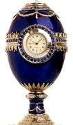 Limited Edition Blue Faberge Egg with Pearl and Clock