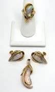 Exquisite 14k Gold Diamond and Fine Opal Set: Ring, Pendant, Earrings