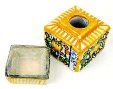 Vintage Spanish Pottery Inkwell & Pen Holder