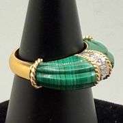 1960 Vintage 18K Gold Malachite and Diamond Piece