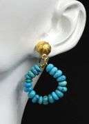 18kt Yellow gold turquoise and gold beaded hoop earrings