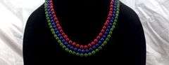 Beautiful 3 Strand 672 Cttw Natural Ruby, Emerald and Blue Sapphire Bead Necklace
