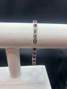 Gorgeous 18kt White Gold Simulated Red Ruby  Diamond Tennis Bracelet