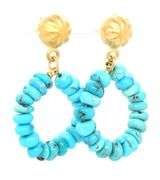 18kt Yellow gold turquoise and gold beaded hoop earrings
