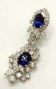 investment quality natural Sapphire and diamonds earrings, 2 inch tall and very large
