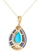 Pear Shaped Turquoise Blue Lapis and 0.65ctw Diamond Pendant Necklace in 14K
