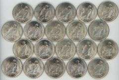 Blazing original Choice BU Roll of 20 1923 Peace Silver Dollars