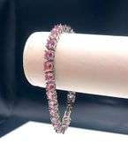 18 Kt White Gold Plated Lab Simulated 17 Ctw Pink Sapphire Tennis Bracelet