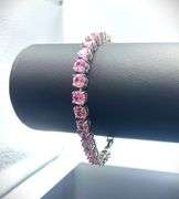 18 Kt White Gold Plated Lab Simulated 17 Ctw Pink Sapphire Tennis Bracelet