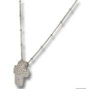 14kt White Gold Pave Diamond Cross on Saturn Chain