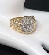 14kt Yellow gold diamond cluster halo nugget men's ring