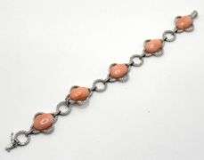 18k White Gold and Pave Diamond Bracelet with Rare Pink Coral