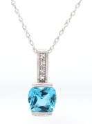 10kt White gold blue topaz and diamond pendant on chain