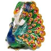 Hand-Painted Peacock Trinket Box with Rhinestones