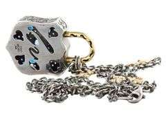 Vintage Sapphire Two Tone Padlock Pendant Necklace in 14K and Sterling