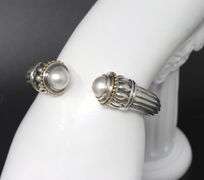Lagos Caviar Hinged Cuff Bangle with Pearls