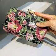 Embroidered Beaded Clutch Evening Bag with Chain