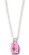 14kt White gold 3ctw pear shaped pink topaz pendant on chain