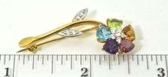 Colorful 18K Yellow Gold Gemstone Flower Brooch