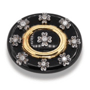 Old Vintage 40 Ct Black Oval Onyx with Natural Diamond Brooch