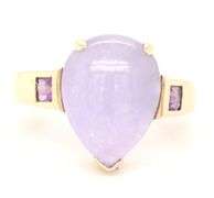 14kt Yellow gold pear shaped Lavender jade and square amethyst bezel set ring