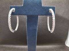 UNIQUE 14 K WHITE GOLD HOOP LAB DIAMOND EARRINGS