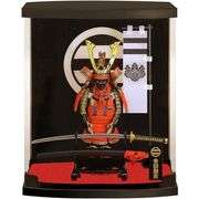 Samurai with Red Armor and Katana in Display Case