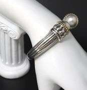 Lagos Caviar Hinged Cuff Bangle with Pearls