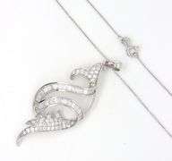18kt White gold cubic zirconia bagutte with round swirl necklace