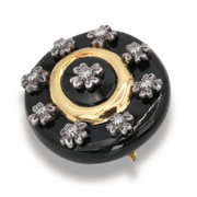 Old Vintage 40 Ct Black Oval Onyx with Natural Diamond Brooch