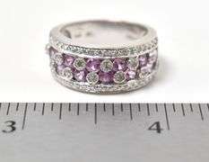 Exquisite 14K White Gold Le Vian Pink Sapphire and Diamond Band Ring