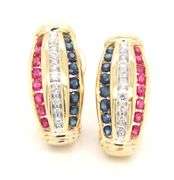14kt Yellow gold ruby, sapphire and diamond earrings