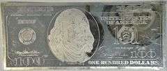 Attractive 4 Troy Oz $100 bill facsimile pure .999 fine silver bar