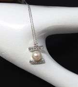 Favorite White Gold Single Cut Diamond and Akoya Pearl Pendant on Chain