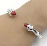 925 Sterling silver Cabel classic cuff bangle with with and red CZ