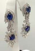 investment quality natural Sapphire and diamonds earrings, 2 inch tall and very large