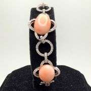 18k White Gold and Pave Diamond Bracelet with Rare Pink Coral