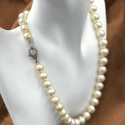 Elegant White Pearl Necklace with Diamond Lobster Clasp